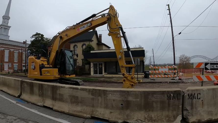 Construction equipment in downtown New Albany, Indiana