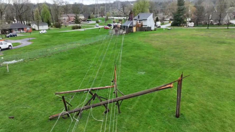 Downed utility pole in New Albany, Indiana