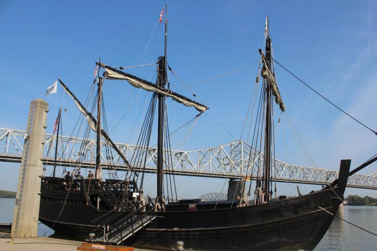 A replica of Columbus' ship 'Pinta' docked at the Louisville waterfront in Aug. 2015