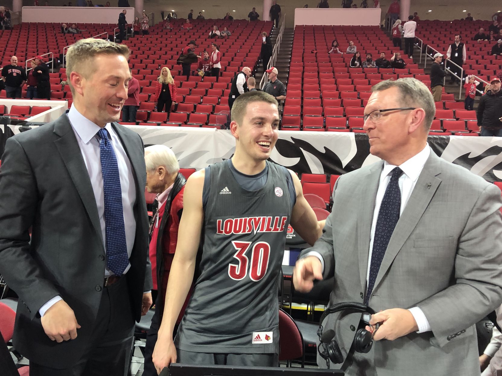 Ryan McMahon celebrates with announcers