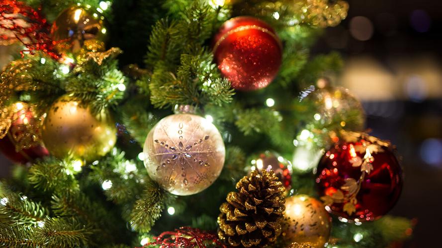 Christmas tree, lights, ornaments