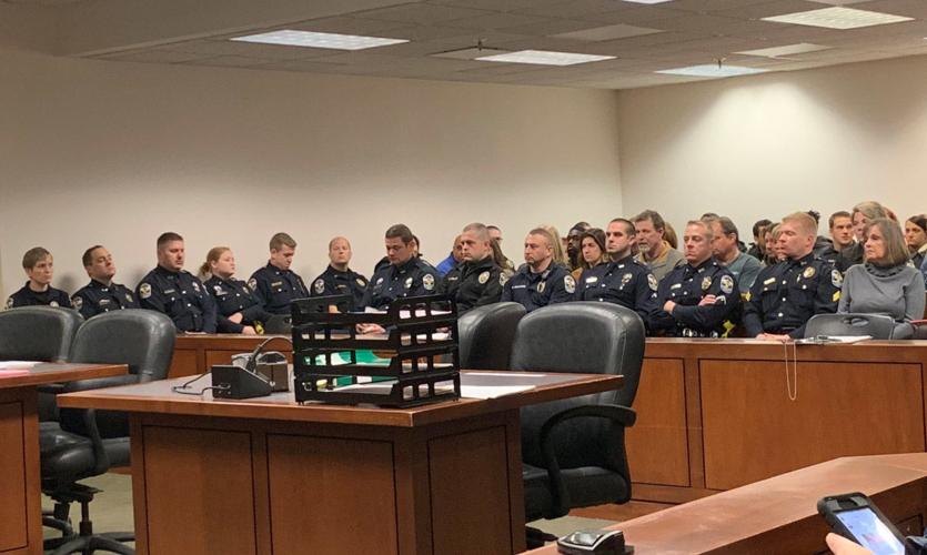 Officers packing courtroom before Roger Burdette appears 1-7-19