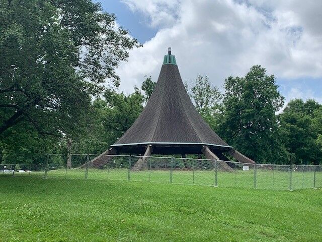 The teepee at the Hogan's Fountain Pavilion in Cherokee Park