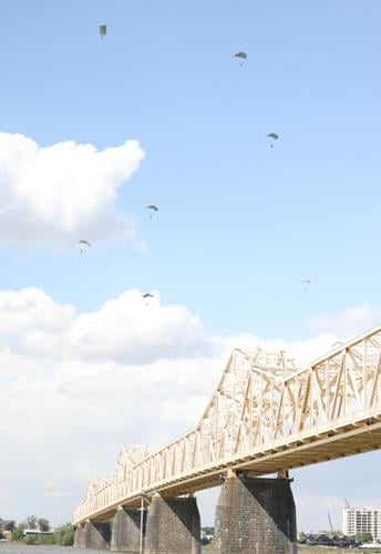 Parachute team at Second Street bridge.JPG