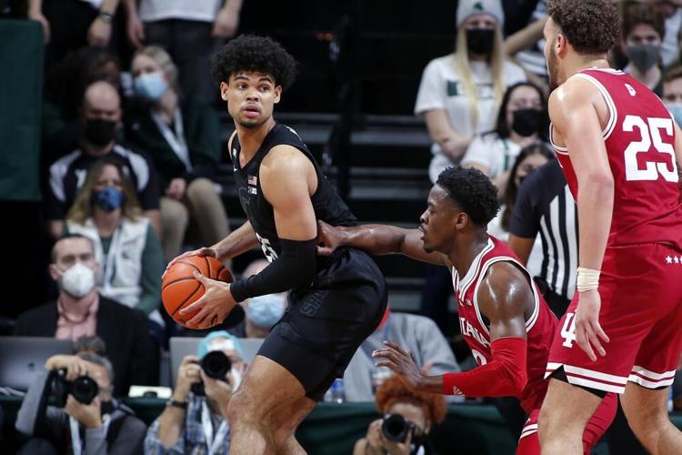Michigan State's Malik Hall looks to pass against Indiana.jpeg