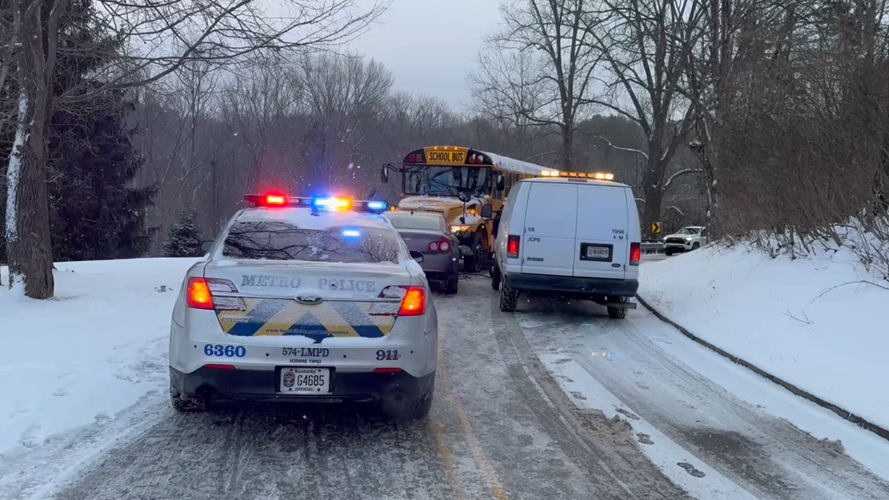 LMPD at scene of JCPS bus crash on Easum Road in Jeffersontown