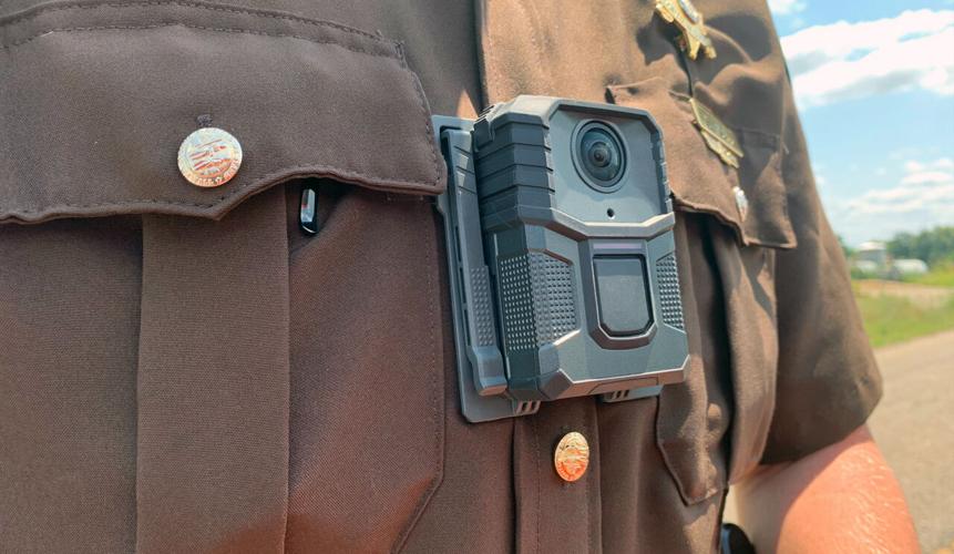 A Motorola V300 Body-Worn Camera worn by a Hardin County Sheriff's Office deputy