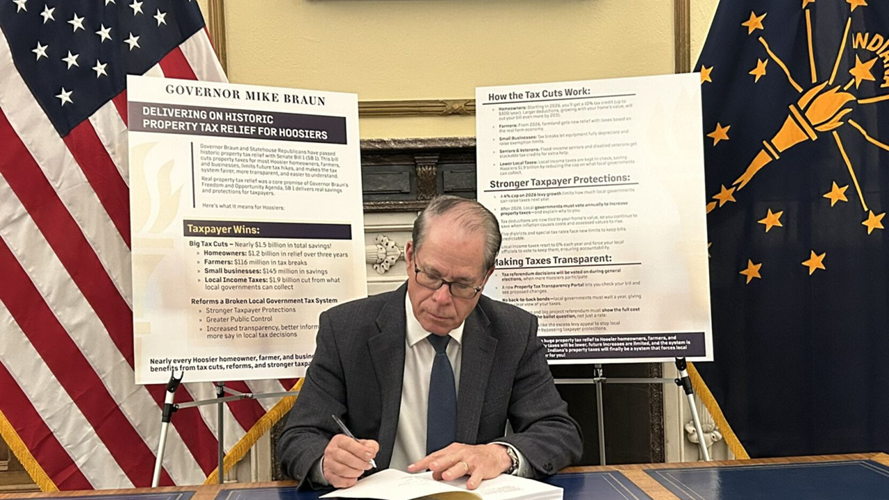 Governor Mike Braun signing Senate Bill 1