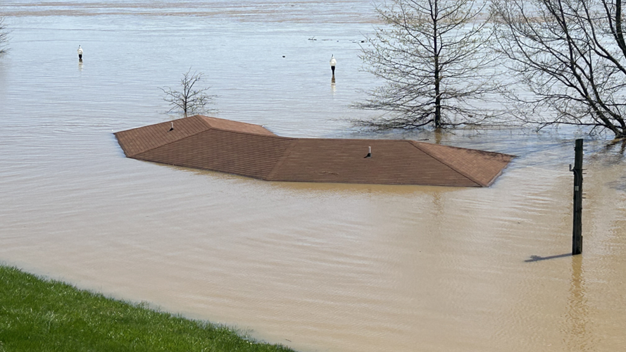 Flooded building near New Albany amphitheater
