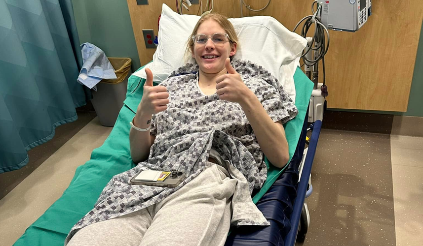 Ava Jones in hospital bed