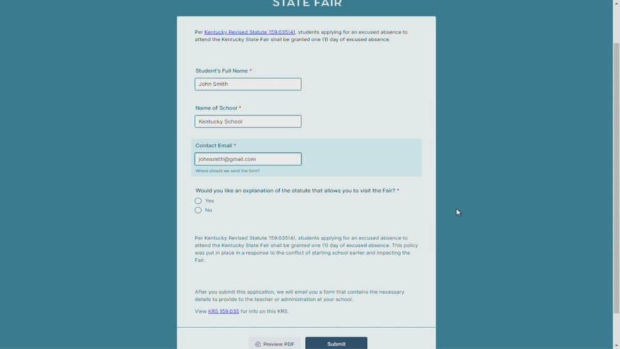 Kentucky State Fair excused absence form