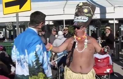 Keith Kaiser meets 'The King of the Tiki-Men' in the Churchill Downs Infield on Derby Day.