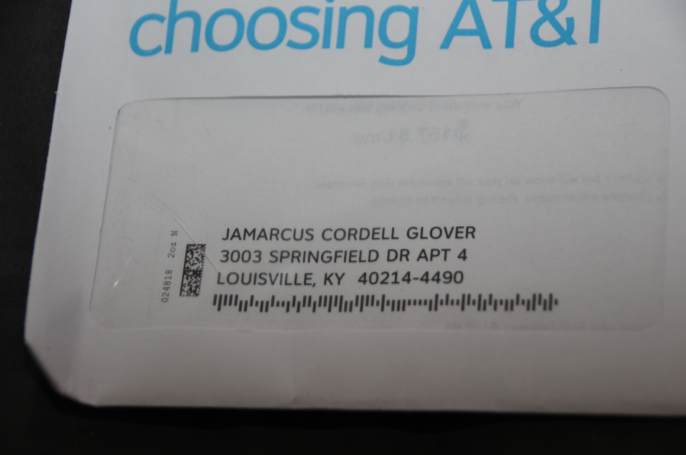 Mail addressed to Jamarcus Glover at Breonna Taylor's apartment