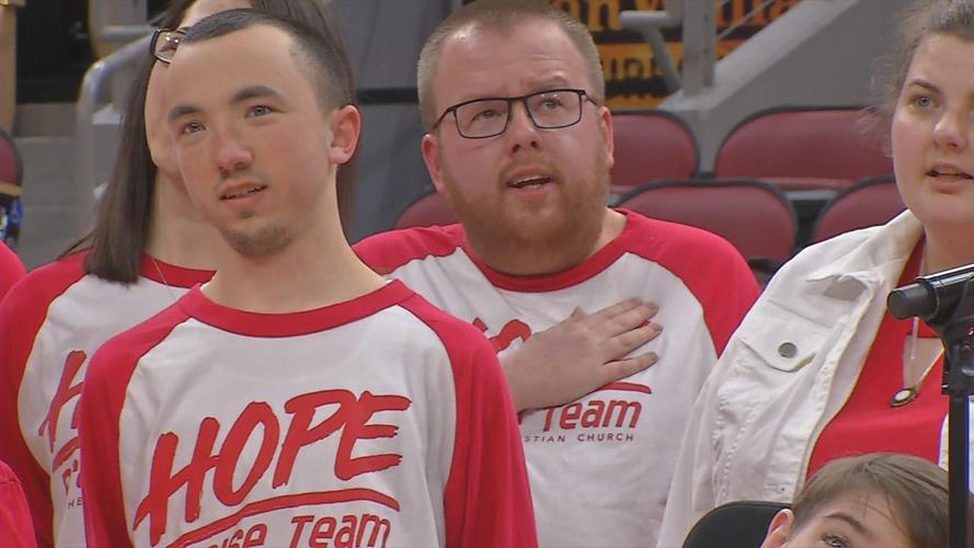 H.O.P.E. disabilities choir sings National Anthem at U of L women's basketball game - Feb. 6, 2020