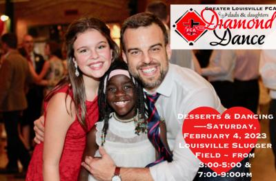Flyer for Louisville FCA's Dads and Daughters Diamond Dance on Feb. 4, 2023