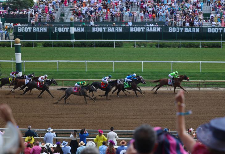 Crowd cheers for horses on final stretch.JPG
