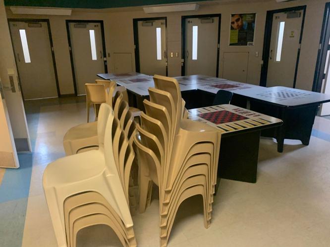 Chairs and tables stored at old Louisville Youth Detention Center.