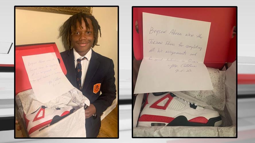 JCPS student Bryson Abren with Jordan shoes