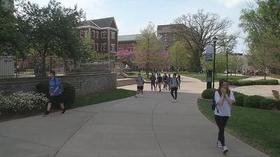UK students walking across campus