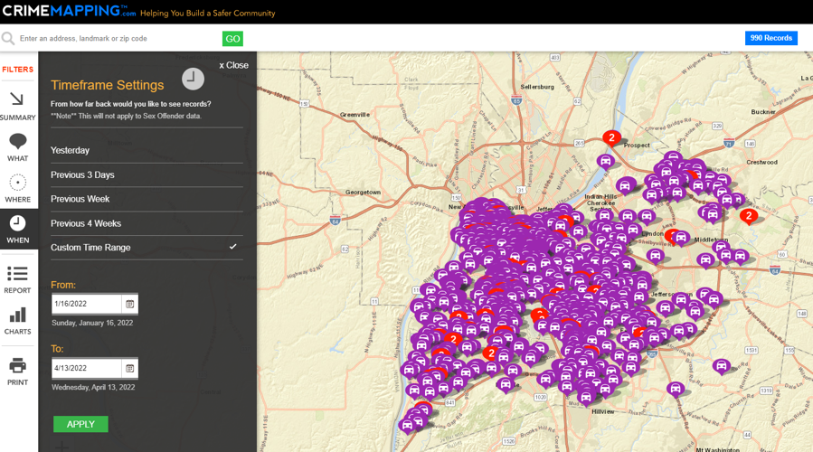 Louisville Crime Map Tool- Car Thefts
