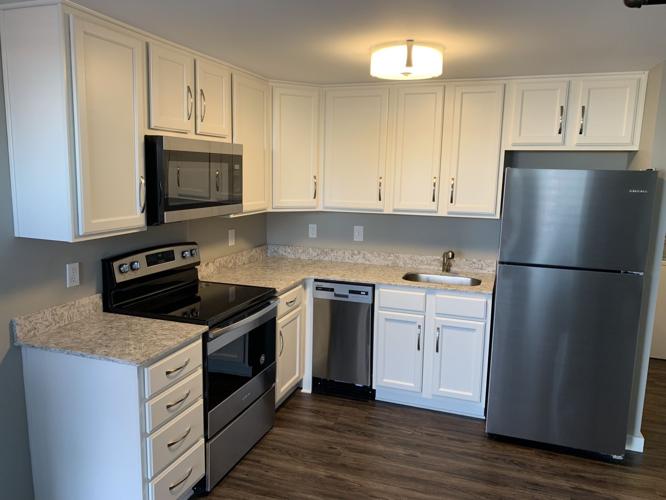 A kitchen inside the Clarksville Lofts