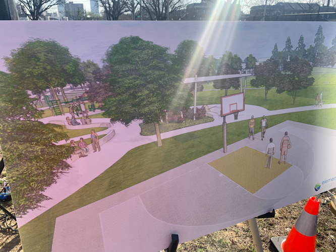 Renderings for basketball court in new park in Russell neighborhood