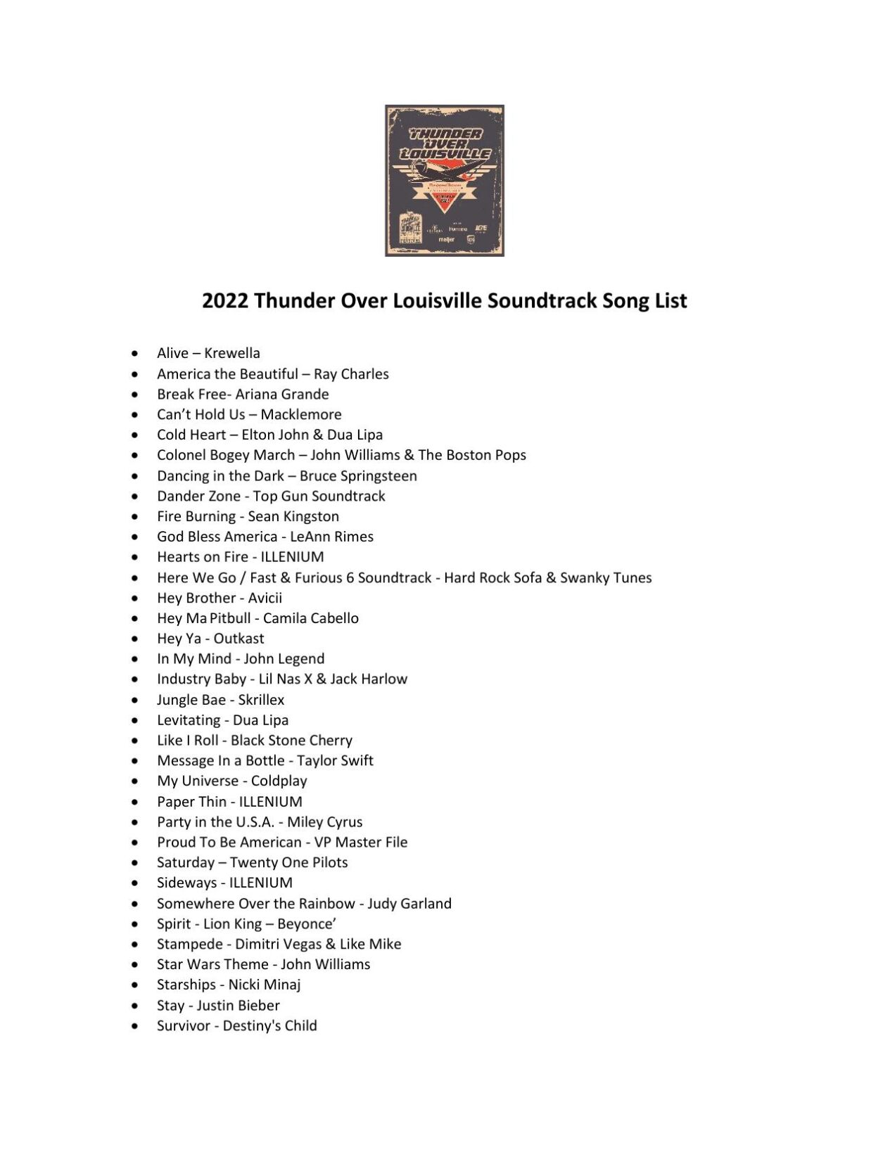 Thunder Over Louisville 2022 Soundtrack Song List