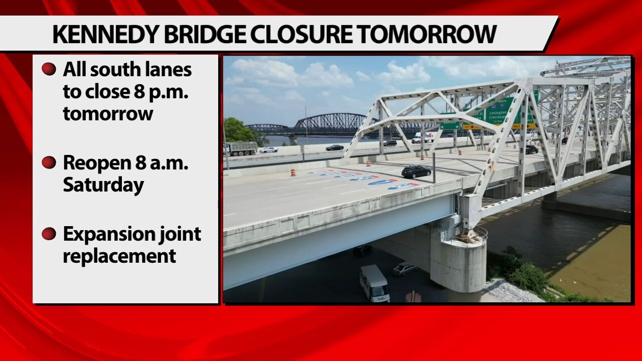 All lanes of I-65 South on Kennedy Bridge to close 8 p.m. Friday