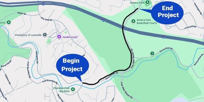 Map of path connecting Cherokee and Seneca parks - 10.26.25