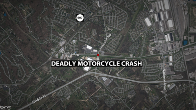 Map of Motorcycle Crash on New Cut and Outerloop