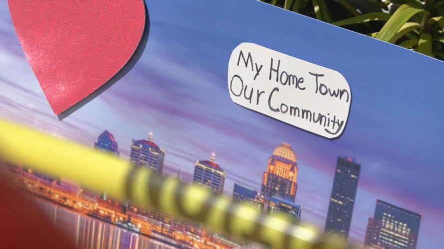 The community memorial outside Old National Bank continued to grow on Thursday, April 13, 2023.
