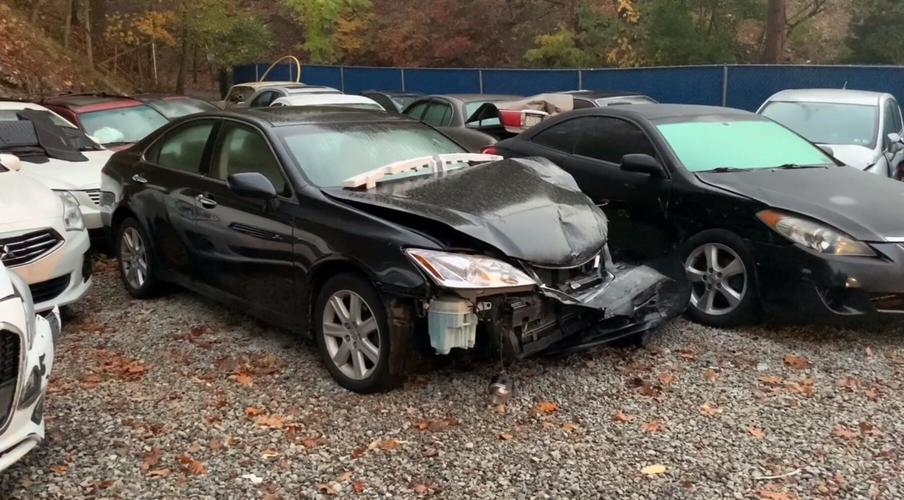 A car damaged after crashing into a deer