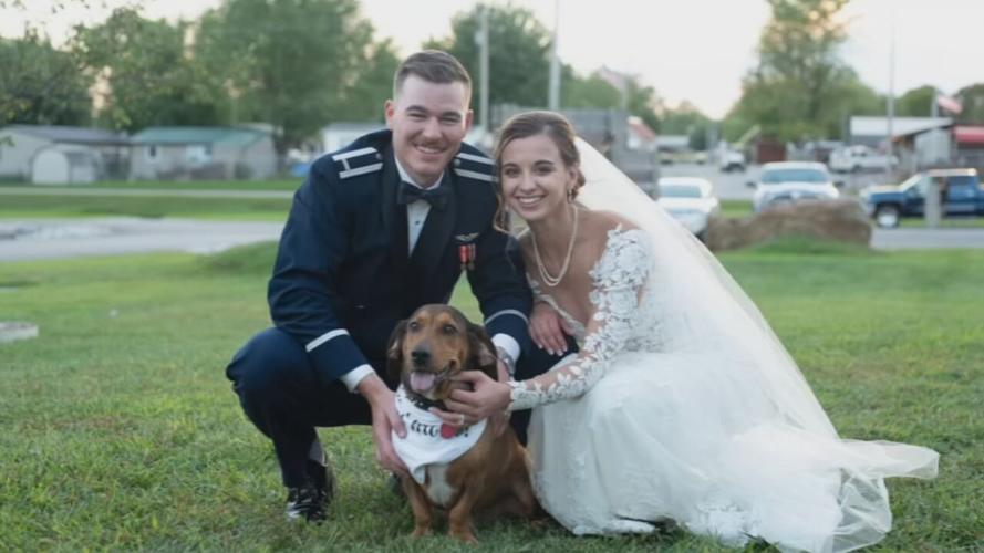 Air Force 1st Lt. Scot Ames, left, and his wife