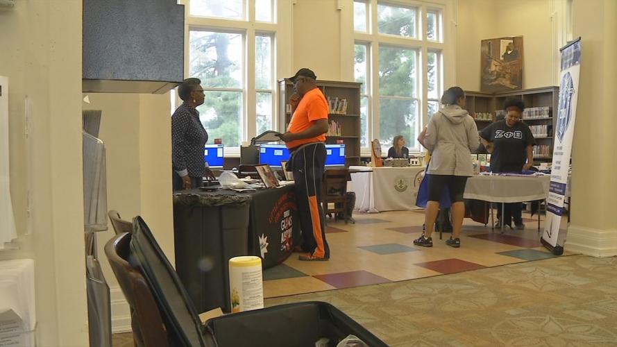 Booths set up at the Western Library Block Party