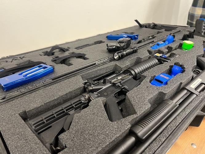 Simulation training weapons stored in protective case