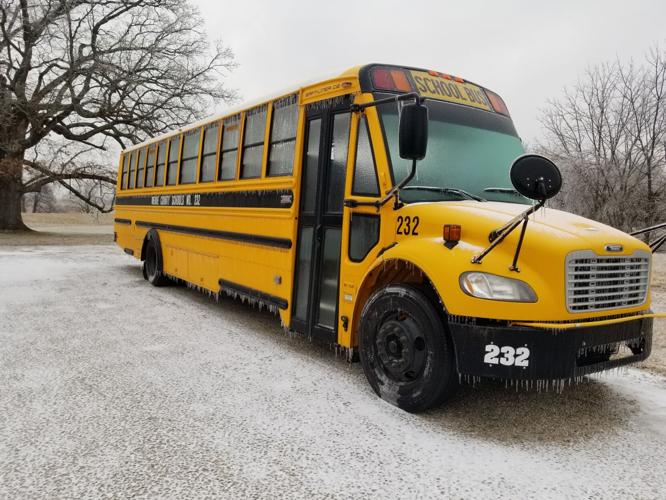 Meade County School Bus coated with ice