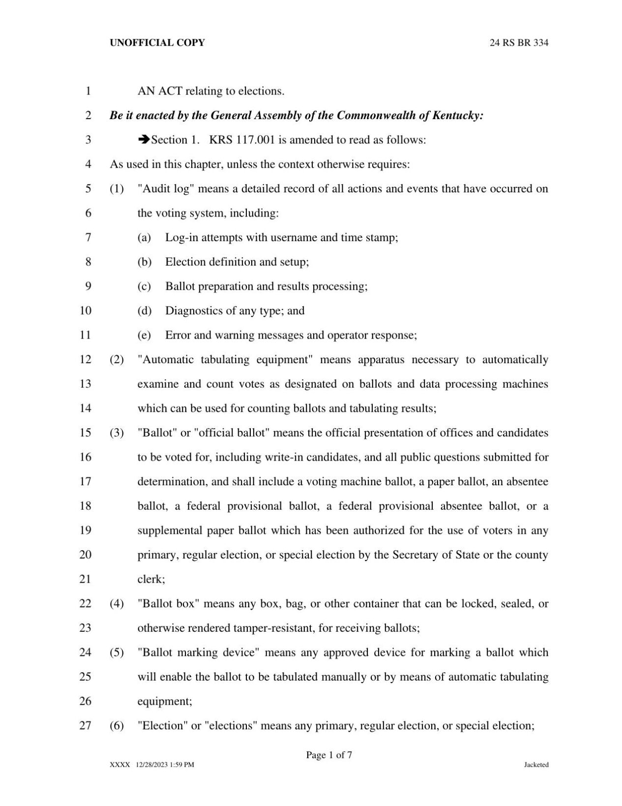 Senate Bill 80 - Kentucky - Jan. 27, 2024