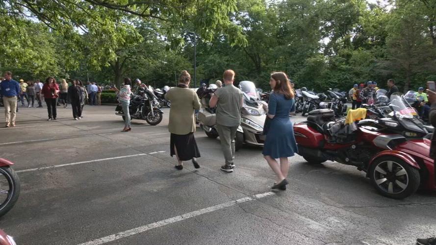 Riders with the 'Run for the Wall' motorcycle caravan visit Louisville's VA Hospital