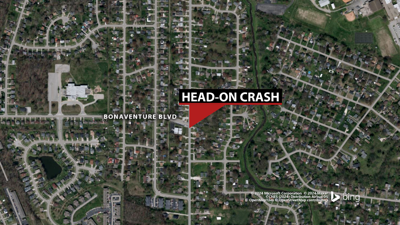 Map of head-on crash in Okolona