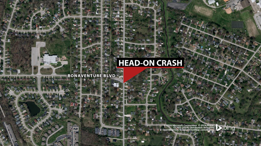 Map of head-on crash in Okolona