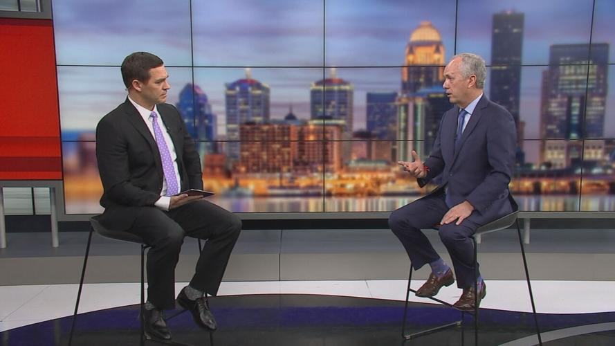 WDRB in the Morning anchor Sterling Riggs (left) and Louisville Mayor Greg Fischer (right)