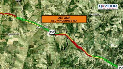 Trimarc map of Highway 150 where two semis crashed - 4.18.23