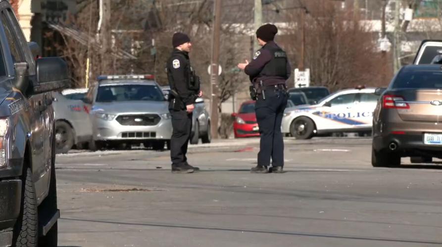 Perimeter around scene of Feb. 14, 2022 shots fired run in area of Butchertown Market.