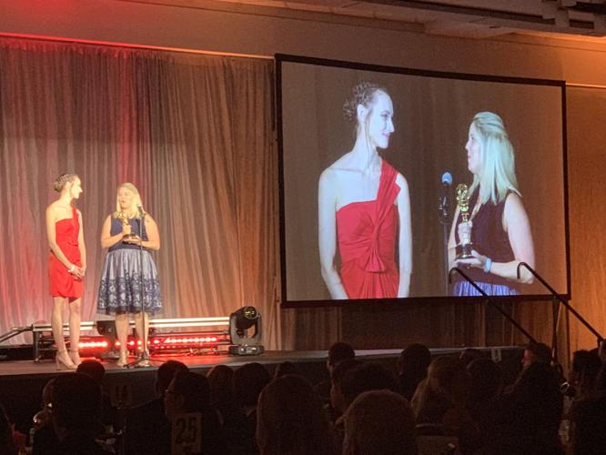 Cara Catlett and former producer Rachel Bailey accept Emmy