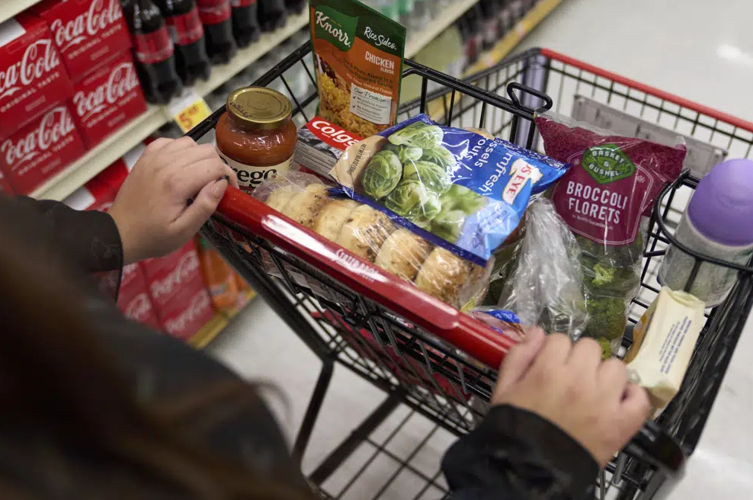 Grocery cart being pushed through California supermarket