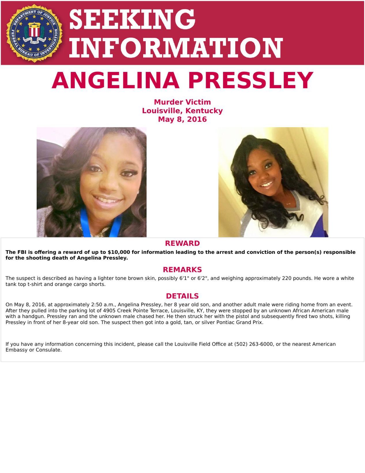 FBI poster on Angelina Pressley