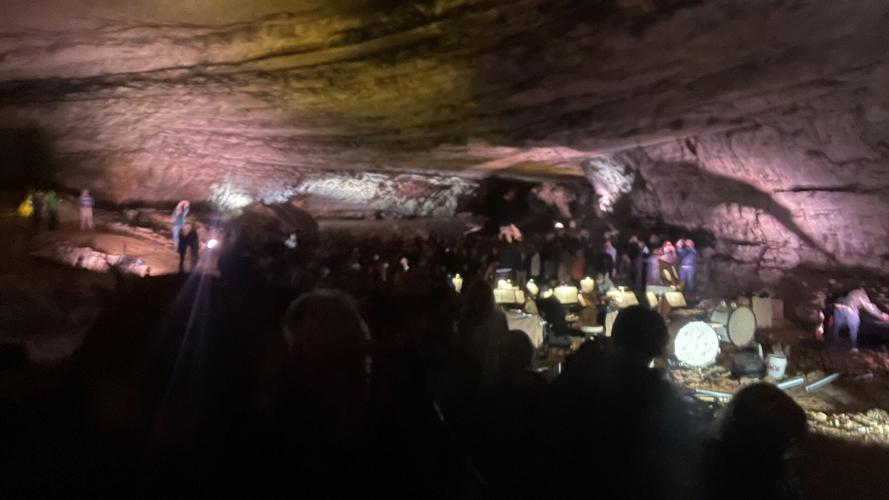 People inside of Mammoth Cave ahead of concert
