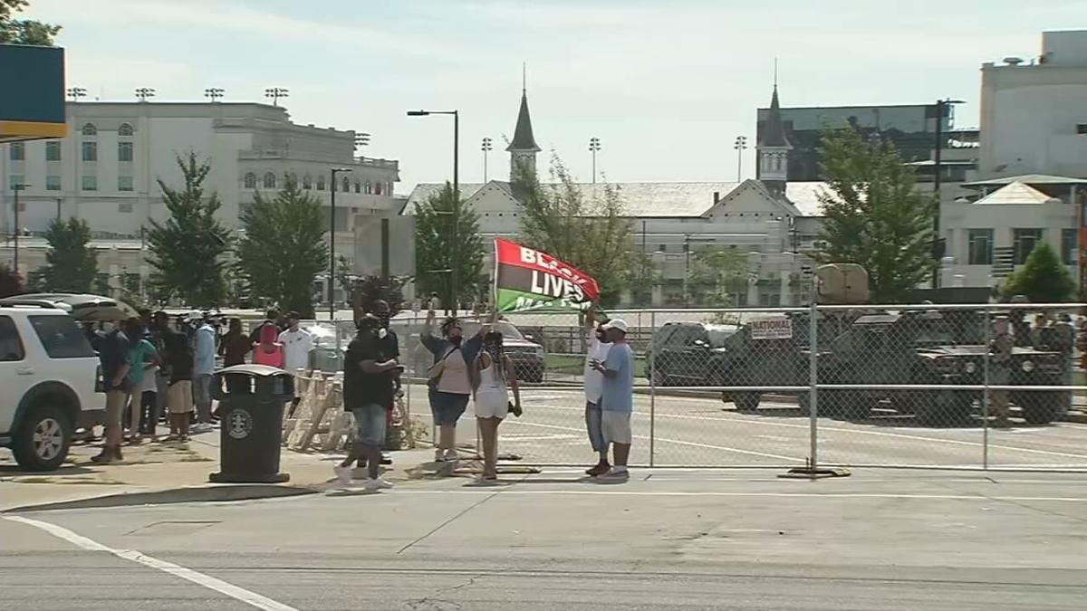 Until Freedom demonstrators in front of Churchill Downs on Oaks Day
