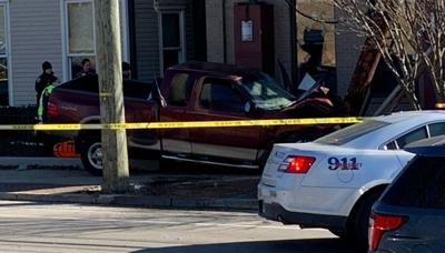 Wrecked truck after Jan. 26, 2022 LMPD pursuit of carjacking suspects