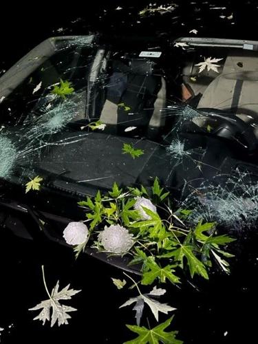 Baseball hail damages windshield in Corydon